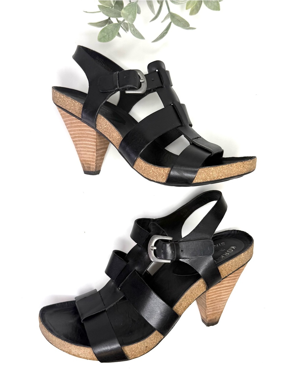 Korks By Kork-Easy Women's Platform Heeled Sandals Size 8 Black Leather Buckle - Picture 13 of 16